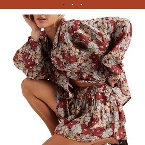 Free People Floral Set in Red and Cream